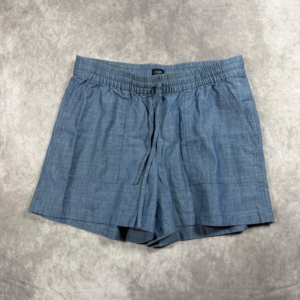 J.Crew Womens Blue Cotton Chambray Drawstring Shorts S NWT Pocket Beachwear